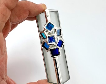 Colorful Stained Glass Silver Mezuzah 1003s