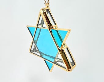 Stained Glass Star of David: 3D Layered Jewish Art, Gold/Silver