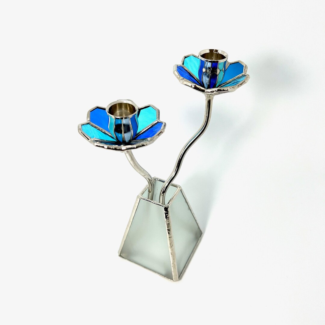 Stained Glass Shabbat/ Chag Candelabra Candelabra for Shabbat Art Nouveau Stained Glass Candle