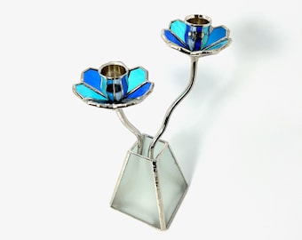 Stained Glass Shabbat/ Chag Candelabra | Candelabra for Shabbat | Art Nouveau Stained Glass Candle Holder | Jewish Art  | Unique Judaica Art