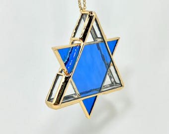 Stained Glass Star of David: 3D Layered Jewish Art, Gold/Silver