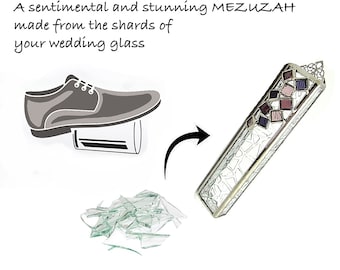 Mezuzá de cristal para boda personalizada: recuerdo judaico hecho a mano con fragmentos de jupá