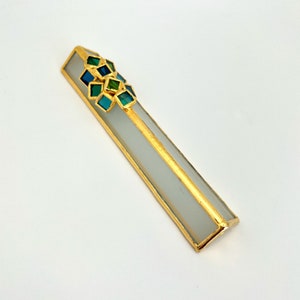 カラフルなステンドグラスの金色のメズーザメズーザケース、ステンドグラス、背面付き、イスラエル製。6.4インチ