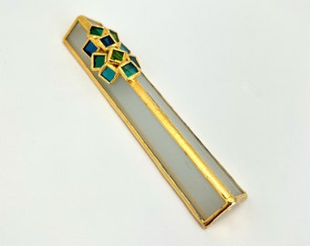 Buntes Buntglas Goldenes Mezuzahmezuzah Gehäuse, Buntglas, Mit Rückseite, aus Israel. 6,4״