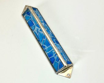 Personalisiertes Glasfragment Hochzeit Mezuzah | Einzigartige israelische Kunst | Zerbrochene Chuppah-Glaskunst | Einzigartiges Hochzeitsgeschenk | Chuppah-Glas-Mesusa