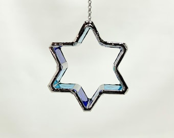 3D Stained Glass Star of David Ornament: Handmade Judaica Window Hanging