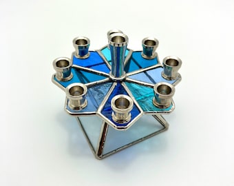 Colorful Stained Glass Menorah Dreidel | Shades of Blues Menorah Dreidel | Unique Menorah | Hanukkah Gift | Dreidel Menorah | 2in1 Gift