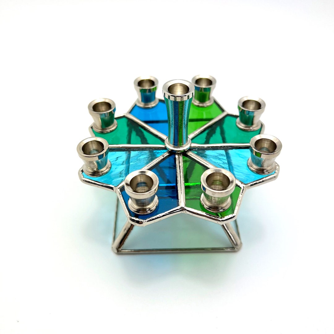 Colorful Stained Glass Menorah Dreidel Menorah Dreidel With Stand 2in1