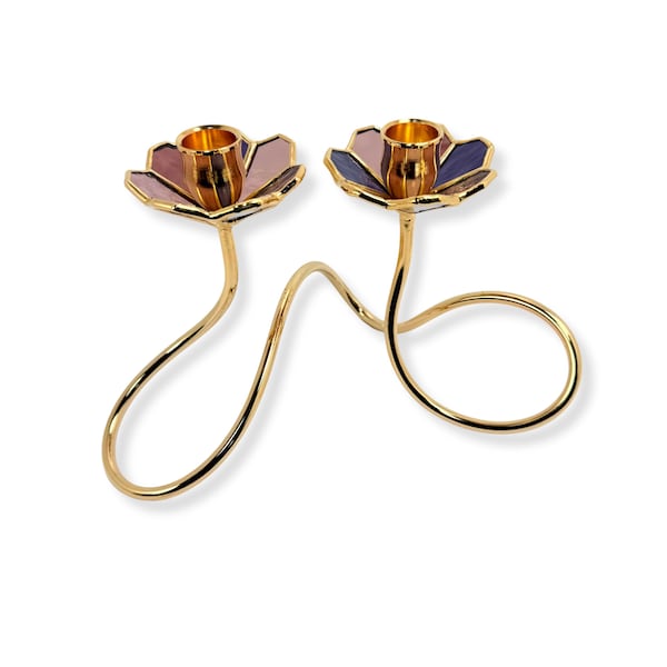 Shabbat Candlesticks, Floral Candle Holders, Jewish Wedding Gift, Art Nouveau Stained Glass