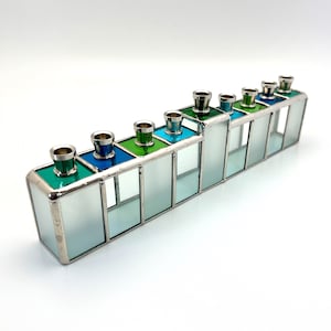 Stained Glass Menorah: Colorful Hanukkah Decor, Judaica Gift