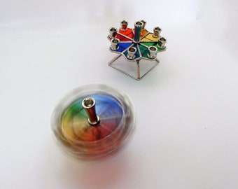 Colorful Stained Glass Menorah Dreidel