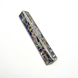 Mezuzah, broken glass wedding, 6.4-1.3 inch. Nickel plated