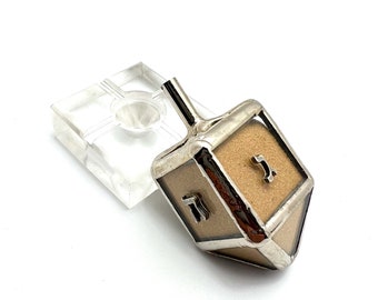 Glass & Nickel Dreidel Filled With Sand From Israel | Glass Dreidel with Stand | Unique Israeli Hanukkah Art | Hanukkah Ornament | Dreidel