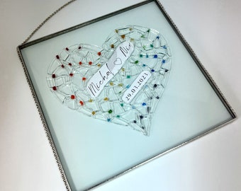 Jewish Wedding Glass Heart Wall Hanging