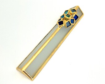 Colorful Stained Glass Golden Mezuzahmezuzah case,  stained glass, With back, from Israel.   6.4״