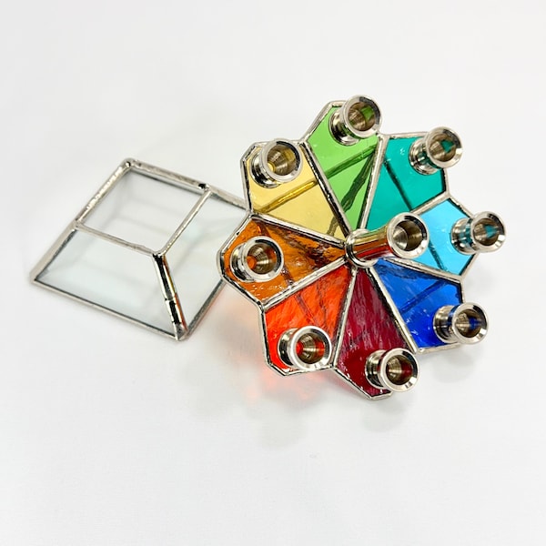 Colorful Stained Glass Menorah Dreidel