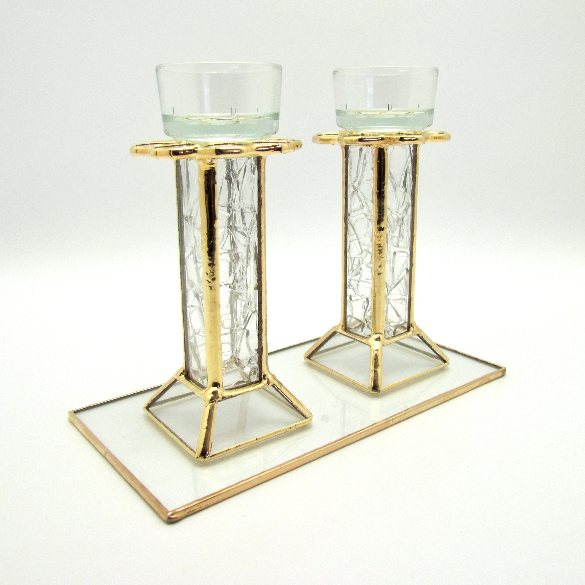 1 Paar Glas-Kerzenhalter mit Hochzeits-Fragmenten | Gebrochene Chuppah Glasscherben Kerzenhalter | Anpassbare Glas Jüdische Hochzeit Geschenkidee