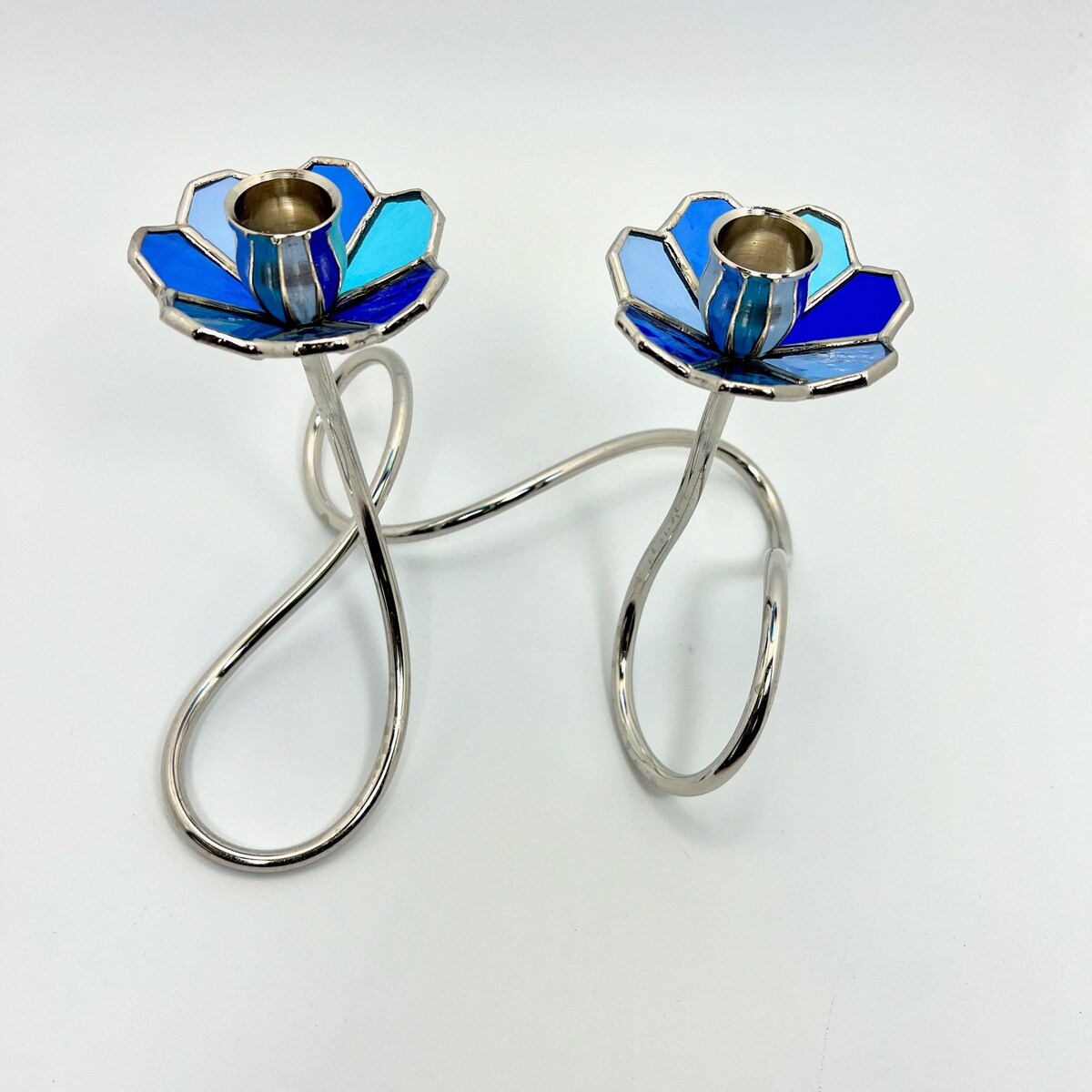 Art Nouveau Stained Glass Shabbat Candelabra 1003, Jewish Wedding Gift - Etsy