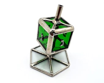 Grüne Glasmalerei Dreidel | Jüdischer Chanukka Kreisel | Judaica Kunst | Chanukka Geschenk | Buntglas Jüdisches Sammlerstück