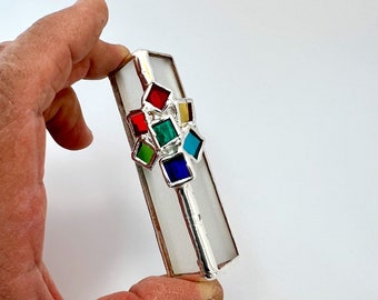 Colorful Stained Glass Silver Mezuzah 1001s