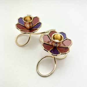 Art Nouveau Stained Glass Shabbat Candlestick Holder: Gold Plated Brass image 6