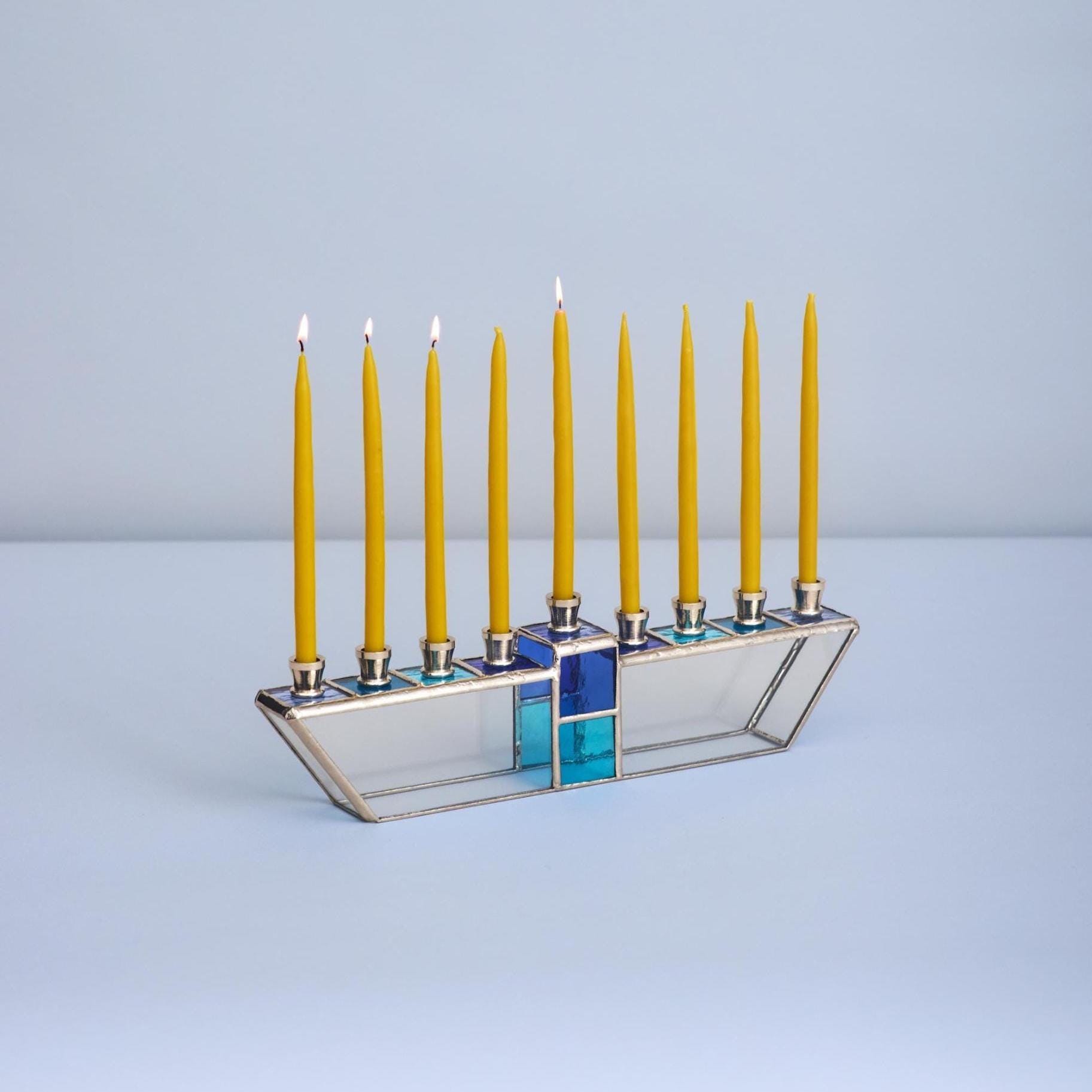 Stained Glass Menorah: Abstract Blue Hanukkah Decor