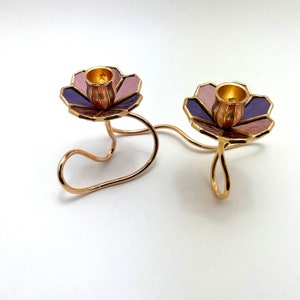 Art Nouveau Stained Glass Shabbat Candlestick Holder: Gold Plated Brass image 8