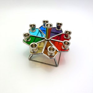 Hanukkah Menorah Dreidel | Combined Menorah Dreidel Gift | Rainbow Shades Stained Glass Menorah Dreidel | Unique Hanukkah Gift