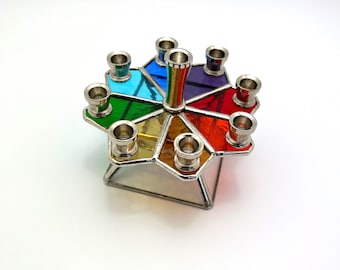 Chanukka Menorah Dreidel | Kombinierte Menorah Dreidel Geschenk | Rainbow Shades Glasmalerei Menorah Dreidel | Einzigartiges Chanukka-Geschenk