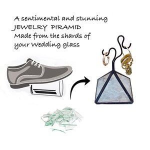 Wedding Glass Jewelry Holder | Pyramid Ring Stand with Chuppah Shards | Jewish Wedding Keepsake | Unique Judaica Gift