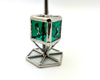 Green Stained Glass Dreidel | Jewish Hanukkah Spinning Top | Judaica Art | Hanukkah Gift | Stained Glass Jewish Collectible Art Piece