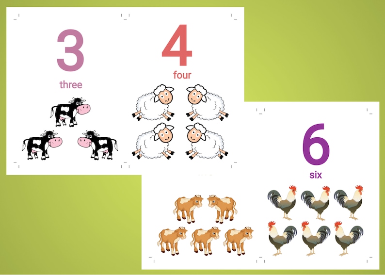 PRINTABLE Farm Animals Numbers Flash Cards Counting Set Etsy