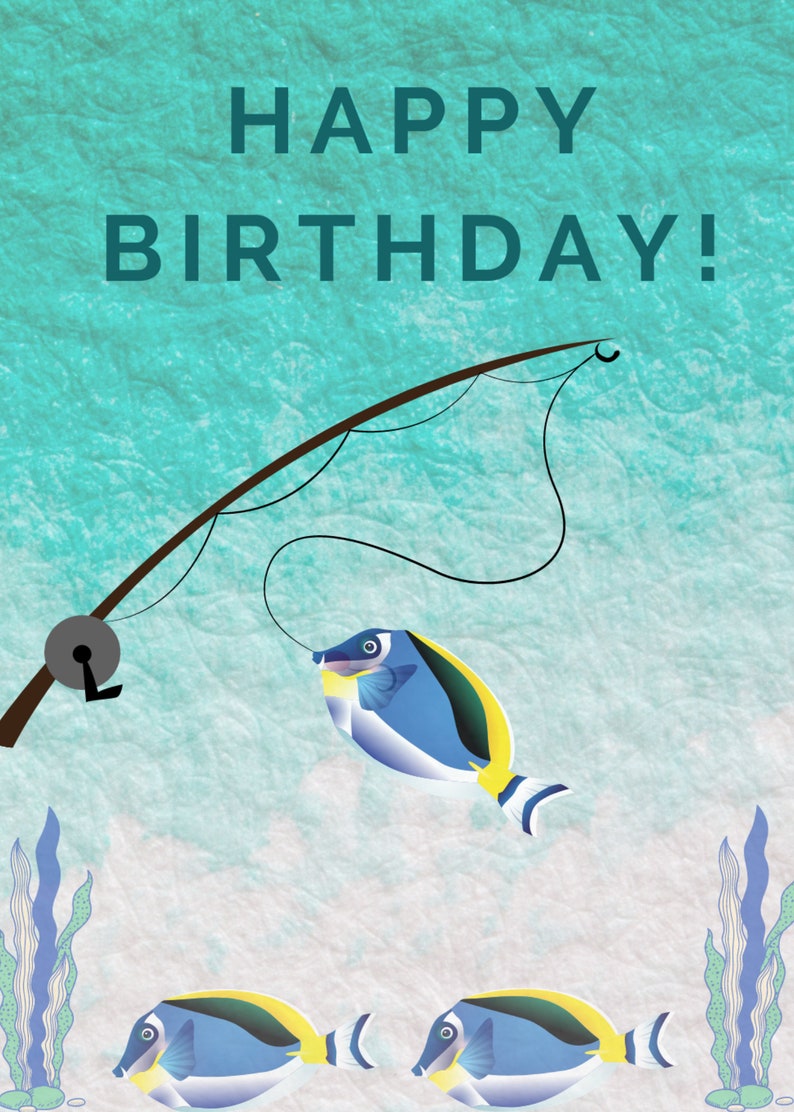 PRINTABLE Greeting Card Happy Birthday Gone Fishing Card Etsy