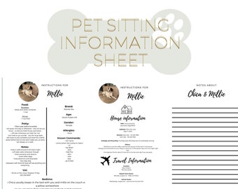 Pet sitting information sheet - 1 dog - Fully editable - canva - dog sitting information - travel info