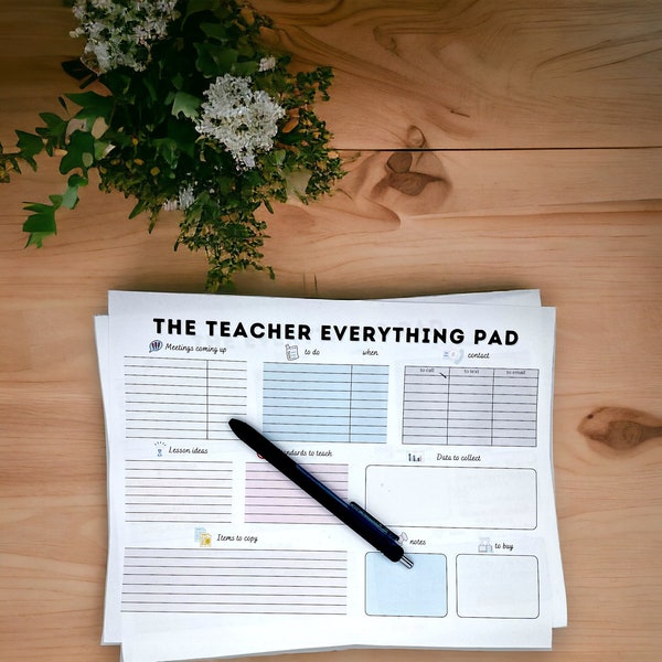 The Teacher Everything Notepad - 8.5x11in notepad - Brain dump Notepad- Notepad for all your thoughts,Planner, ADHD thoughts, Weekly Notepad