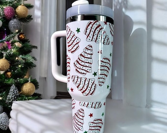 Christmas Tree Dessert 40oz Tumbler with handle, lid, and straw, Sublimation tumbler, Dishwasher safe, Retro, Debbie
