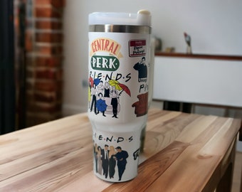 40oz Friends Tumbler, With handle and straw, Sublimation Tumbler, Matthew Perry, Rachel Green, NYC