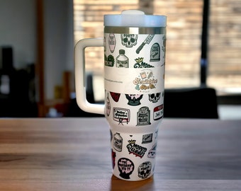 True Crime 40oz Tumbler - With handle and straw -Sublimation- Tumbler with handle. Murderino. ssdgm. Morbid. serial. Also available in 20oz.