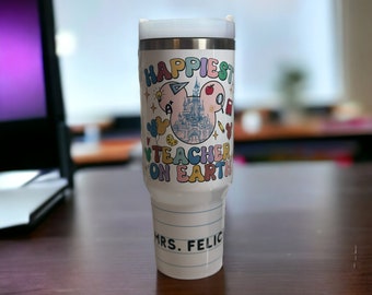 40oz Magical character teacher Tumbler, With handle and straw, school supplies- Sublimation Tumbler, Teacher Gift, Happiest day on earth