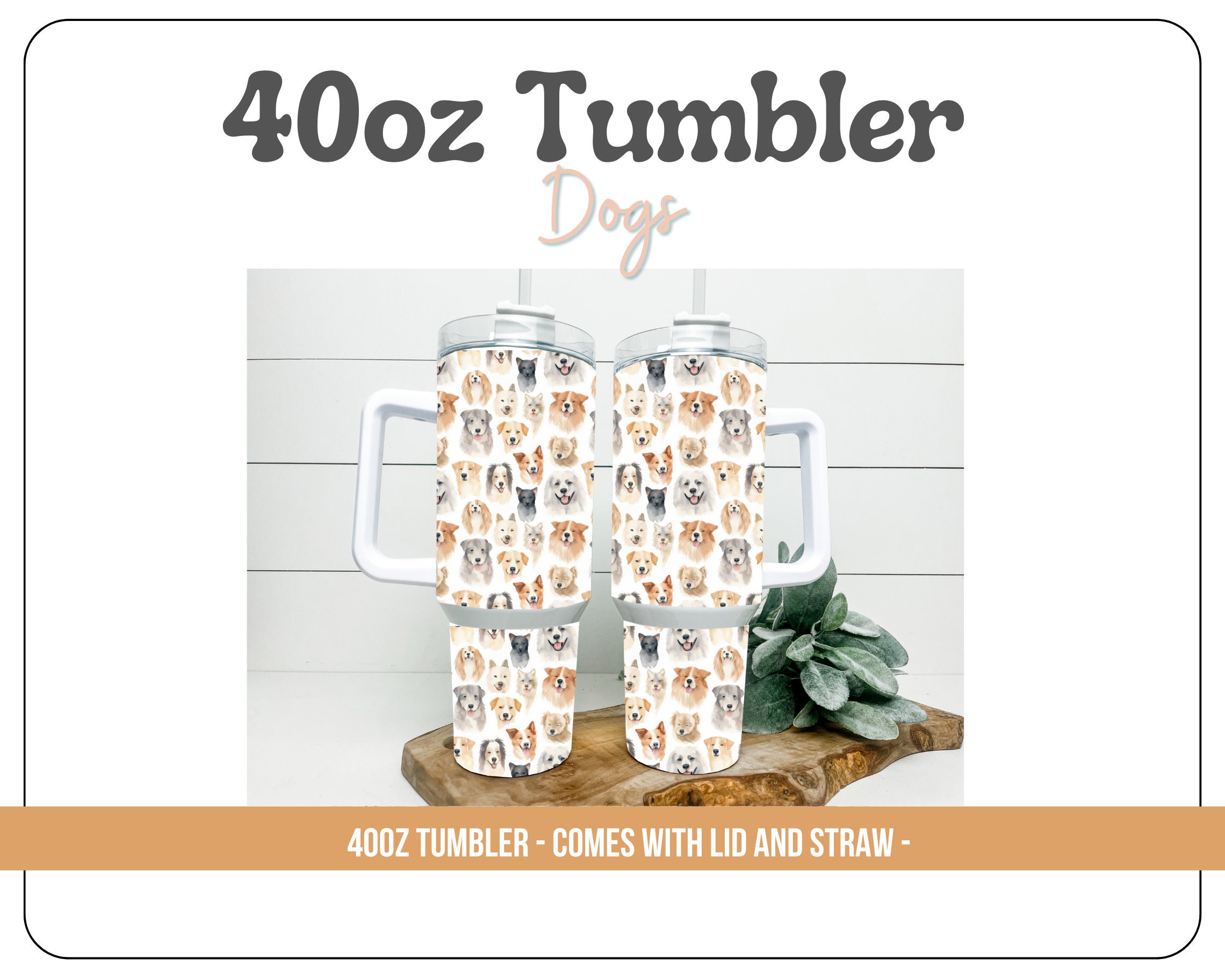 Watercolor Dogs 40oz Tumbler With Handle and Straw Tumbler 40oz