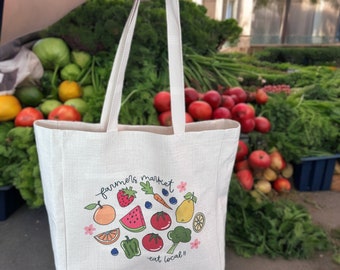 Farmers Market Tote Bag Large - 19x15x6 inches, Farmers Market Tote, Canvas Bag, Gift For Her, School Bag, Bachelorette Gift