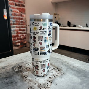 40oz The Office "sticker" Tumbler - With handle and straw - Michael Dwight-  Tumber - 40oz Tumbler with. handle. Steve Carrel. Jim. Pam.