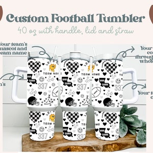 Custom Football 40oz Tumbler, Great Graduation Gift, With handle and straw, touchdown tumbler, Your team, College Football, NFL teams