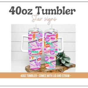 Star Signs 40oz Tumbler, With handle and straw, Cancer, Astrology, Pisces,  Taurus, Rising