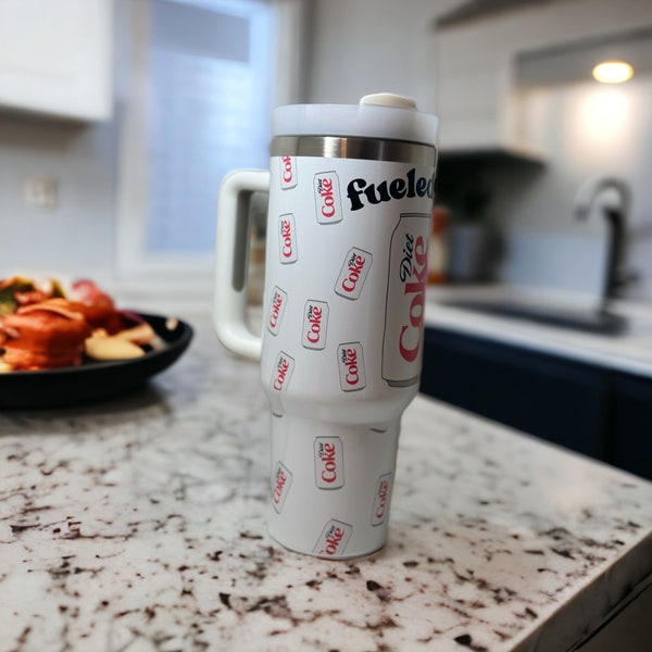 Diet Coke 40oz Tumbler - With handle and straw  - Sublimation- Tumbler with handle. Anxiety. Diet coke and anxiety. Also available in 20oz.