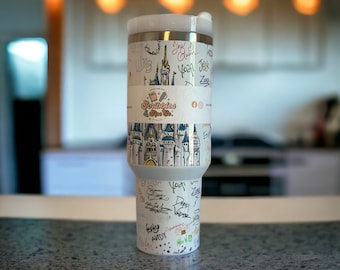 40oz Magical Character Signatures Tumbler, With handle and straw, Disney World,  Sublimation Tumbler, Also available in 20oz.