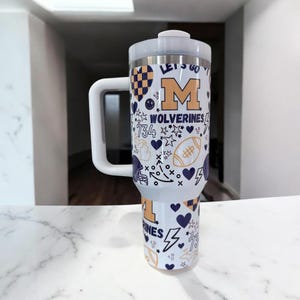 Michigan Football 40oz Tumbler - 2 styles of tumbler, With handle and straw, touchdown tumbler, College tumbler, football