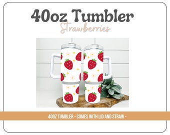 Strawberries Printed Coffee 40 Oz Tumbler with Handle