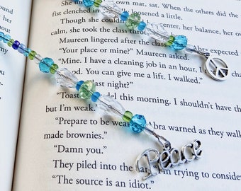 Peace Sign Handmade Charm Bookmark, Gift for Readers, Beaded Book Thong, Unique Book Lover Gift,  Inspirational Gift Idea, Librarian Gift