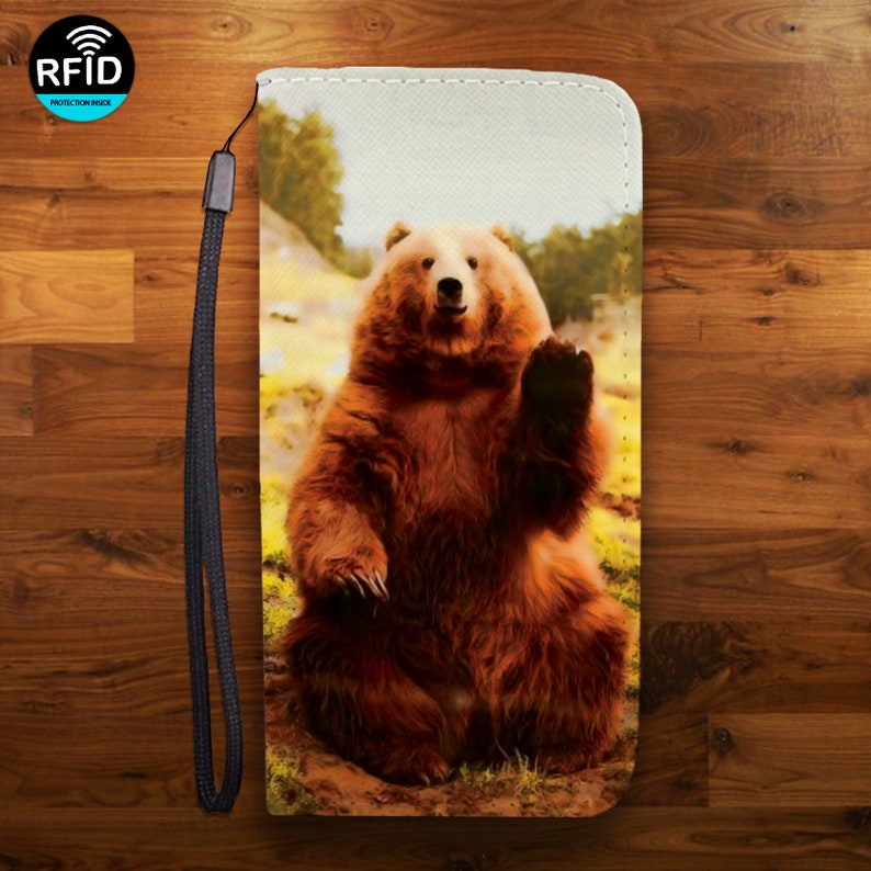 6 8 7 PLUS 7 Se Galaxy Note Art Gift 5 Grizzly Bear RFID Phone Wallet Case iPhone X